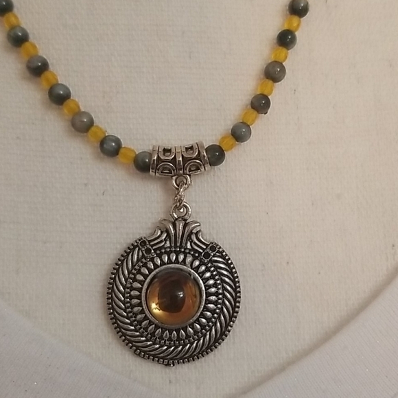HANDMADE Eagles Eye Czech Glass Round Byzatine Pendant Beaded Necklace - Picture 2 of 6